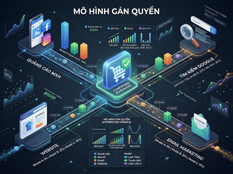 Attribution Model phân bổ giá trị chuyển đổi cho các điểm chạm marketing