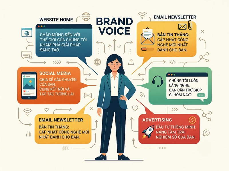 Brand Voice định hình cách thương hiệu giao tiếp nhất quán trên các kênh