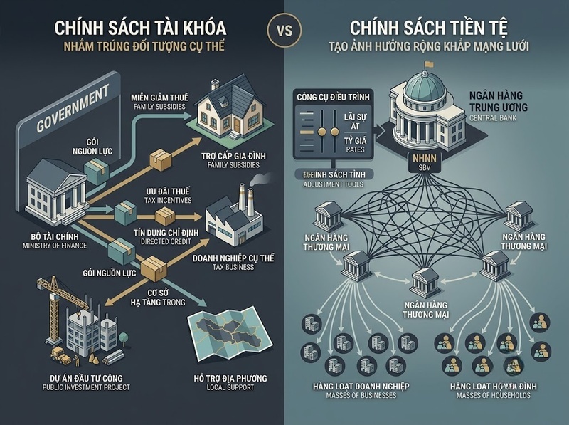 Hai chính sách khác nhau về chủ thể, công cụ và cơ chế tác động