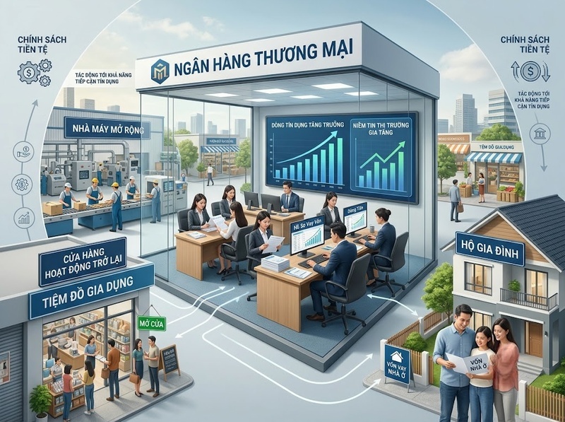 Chính sách tiền tệ mở rộng kích thích tín dụng và tổng cầu ra sao?