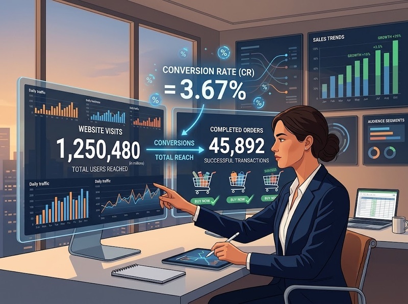 Conversion Rate phản ánh tỷ lệ người dùng hoàn thành hành động mục tiêu