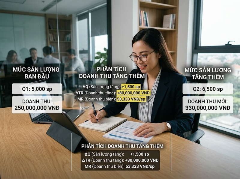 Hiểu doanh thu cận biên qua phần doanh thu tăng thêm từ sản lượng