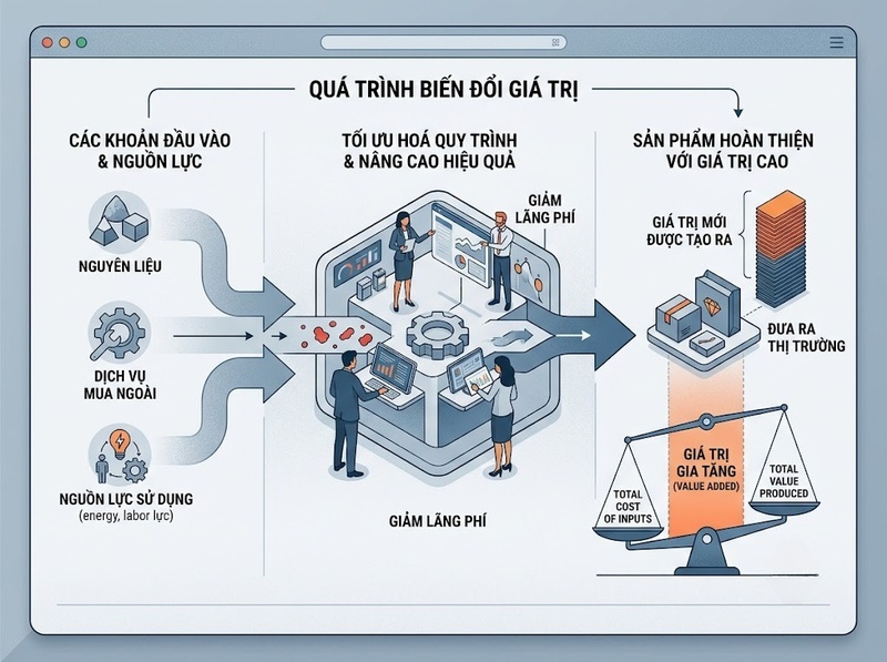Hiểu giá trị gia tăng doanh nghiệp qua đầu ra và chi phí trung gian