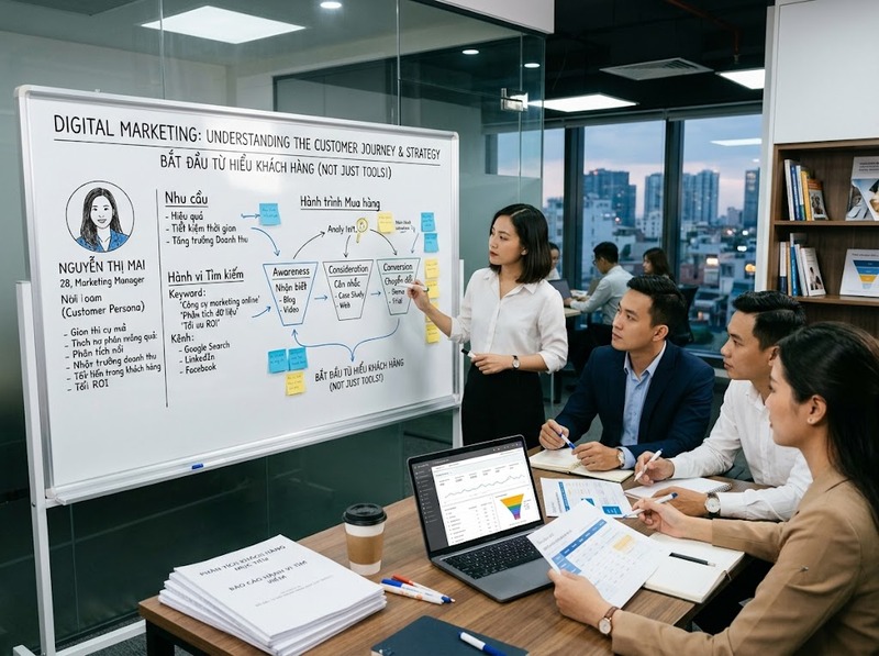 Học Digital Marketing từ nền tảng, kênh thực hành đến đo lường