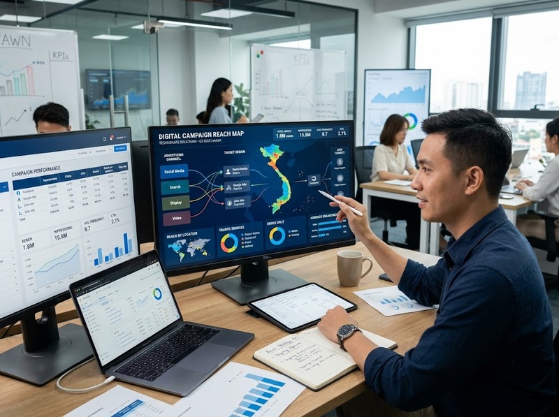 KPI Digital Marketing theo dõi tiếp cận, tương tác, chuyển đổi và doanh thu