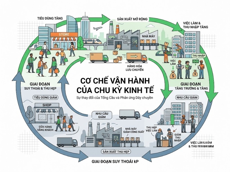 Chu kỳ kinh tế hình thành từ biến động cầu, tín dụng và kỳ vọng