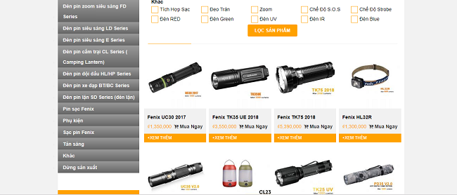 Công ty thiết kế website mua bán các loại đèn pin