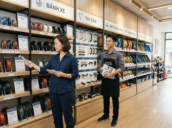 Cách trưng bày phụ kiện xe đẩy hàng giúp khách dễ lựa chọn